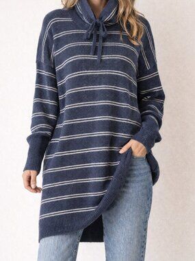 Prana Milani Waffle Knit Sweater Tunic Dress Slate Blue Organic Cotton Merino M
